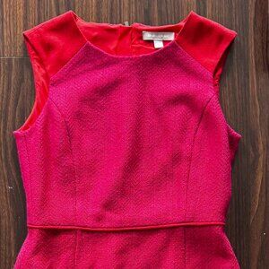 Banana Republic Hot Pink & Red Herringbone Sheath Dress, Size 4—Contrast Trim